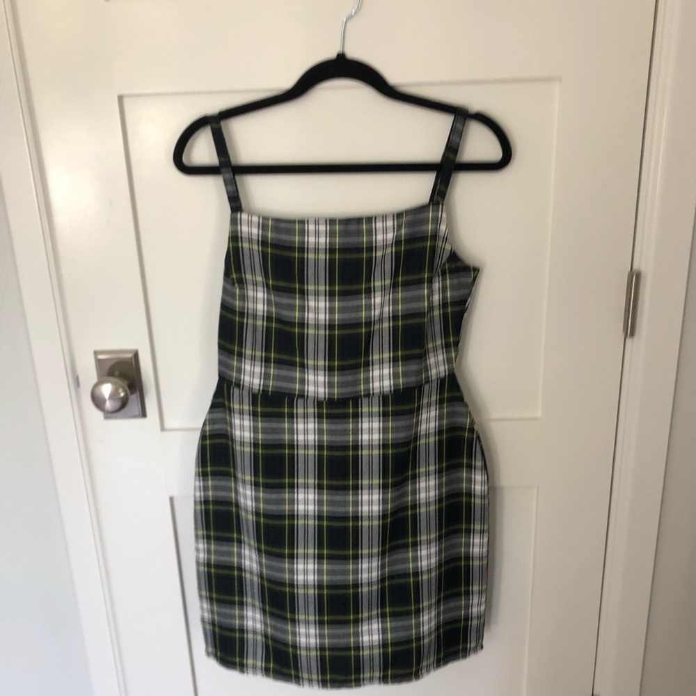 Nasty Gal Square Neck Plaid Mini Dress